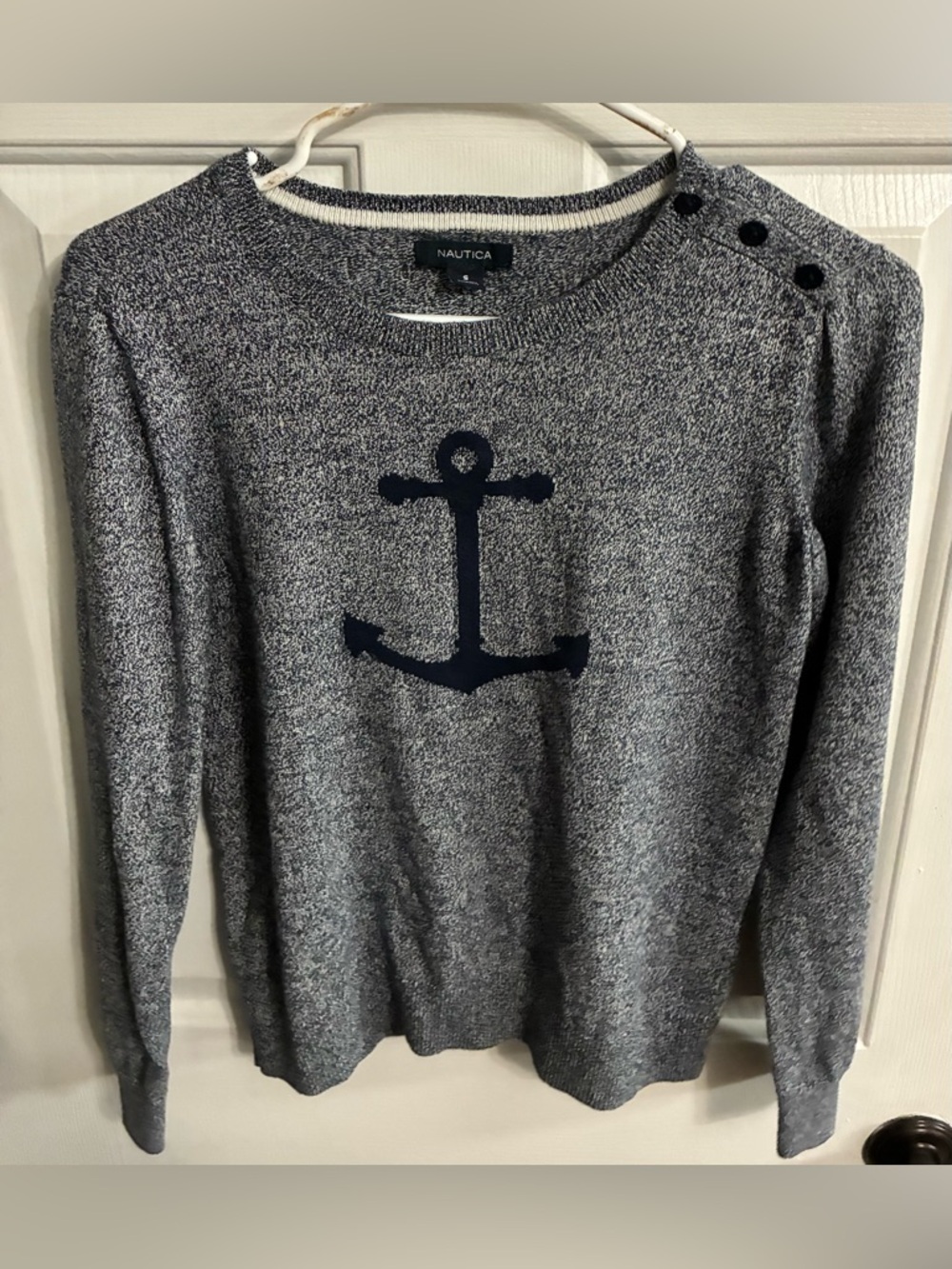Nautica Heather Gray Crewneck Sweater with Navy Anchor
